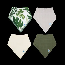 Cotton Muslin + Fleece Bandana Bib 4 Pack - Tropical Leaf