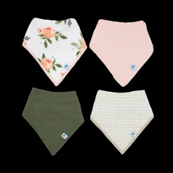 Cotton Muslin + Fleece Bandana Bib 4 Pack - Watercolor Roses 2