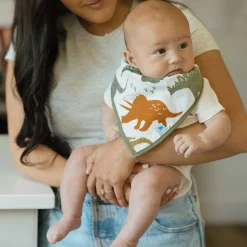 Cotton Muslin + Fleece Bandana Bib 4 Pack - Dino Friends
