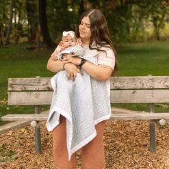 Cotton Muslin Baby Quilt - Blue Rainbow