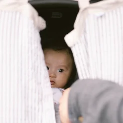 Cotton Muslin Car Seat Canopy - Grey Stripe
