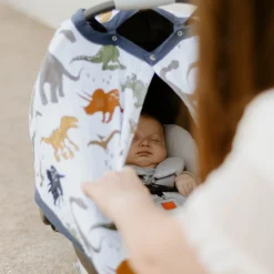 Cotton Muslin Car Seat Canopy - Dino Friends