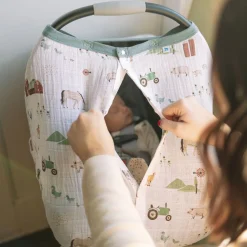 Cotton Muslin Car Seat Canopy - Farmyard