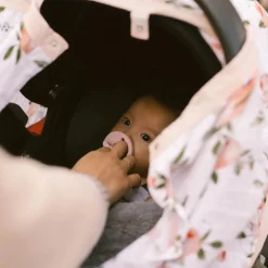 Cotton Muslin Car Seat Canopy - Watercolor Roses