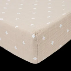 Cotton Muslin Changing Pad Cover - Taupe Cross