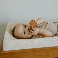 Cotton Muslin Changing Pad Cover - Taupe Cross
