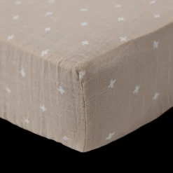 Cotton Muslin Crib Sheet - Taupe Cross
