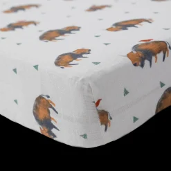 Cotton Muslin Crib Sheet - Bison