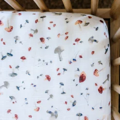 Cotton Muslin Crib Sheet - Mushrooms