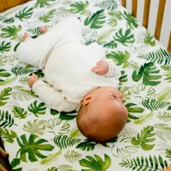 Cotton Muslin Crib Sheet - Tropical Leaf
