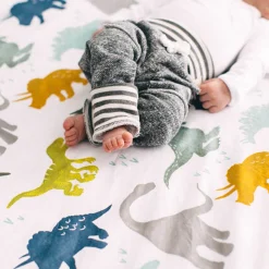 Cotton Muslin Crib Sheet - Dino Friends