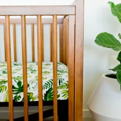 Cotton Muslin Crib Sheet - Tropical Leaf