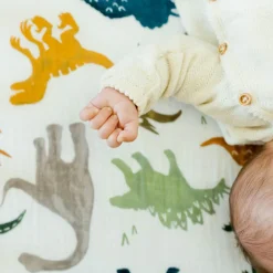 Cotton Muslin Crib Sheet - Dino Friends