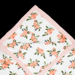 Cotton Muslin Quilted Throw - Watercolor Roses