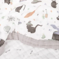 Cotton Muslin Quilted Throw - Cats and Cauldrons