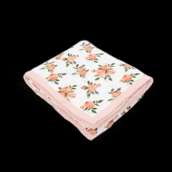 Cotton Muslin Quilted Throw - Watercolor Roses