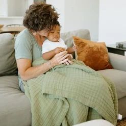 Cotton Muslin Quilted Throw - Fern