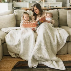 Cotton Muslin Quilted Throw - Tan Gingham