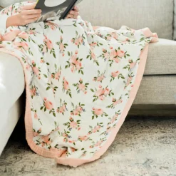 Cotton Muslin Quilted Throw - Watercolor Roses