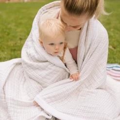 Cotton Muslin Quilted Throw - Tan Gingham
