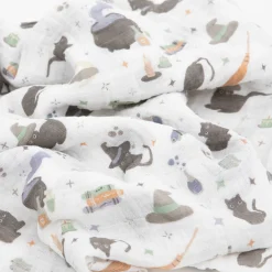 Cotton Muslin Swaddle Blanket - Cats and Cauldrons