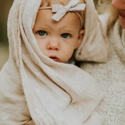 Cotton Muslin Swaddle Blanket - Taupe Cross
