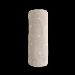 Cotton Muslin Swaddle Blanket - Taupe Cross