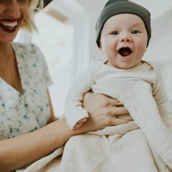 Cotton Muslin Swaddle Blanket - Taupe Cross