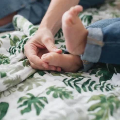 Cotton Muslin Swaddle Blanket - Tropical Leaf