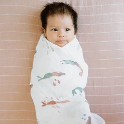 Cotton Muslin Swaddle Blanket - Mermaids