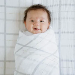 Cotton Muslin Swaddle Blanket - Grey Plaid