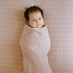 Cotton Muslin Swaddle Blanket - Mauve Stripe