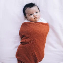 Cotton Muslin Swaddle Blanket - Rust