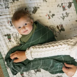 Cotton Muslin Swaddle Blanket - Evergreen Plaid