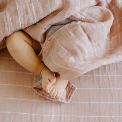 Cotton Muslin Swaddle Blanket - Mauve Stripe