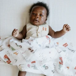 Cotton Muslin Swaddle Blanket - Farmyard