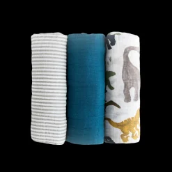 Cotton Muslin Swaddle Blanket 3 Pack - Dino Friends 2