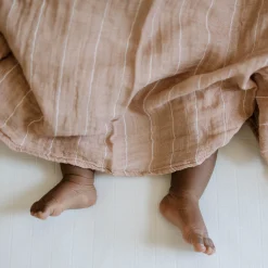 Cotton Muslin Swaddle Blanket - Mauve Stripe