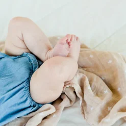 Cotton Muslin Swaddle Blanket - Taupe Cross