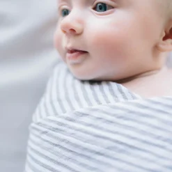 Cotton Muslin Swaddle Blanket - Grey Stripe