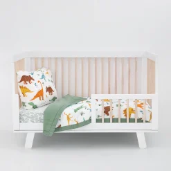 Cotton Muslin Toddler Bedding 3 Piece Set - Dino Names