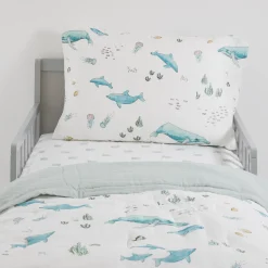 Cotton Muslin Toddler Bedding 3 Piece Set - Whales