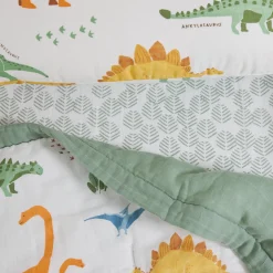 Cotton Muslin Toddler Bedding 3 Piece Set - Dino Names