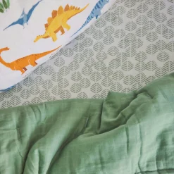 Cotton Muslin Toddler Bedding 3 Piece Set - Dino Names