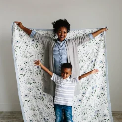 Deluxe Muslin Quilted Throw - Blue Windflower
