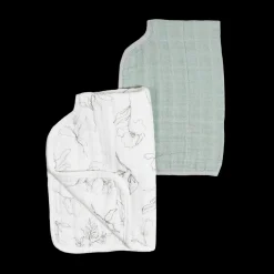 Organic Cotton Muslin Burp Cloth 2 Pack - Pencil Floral + White Sage