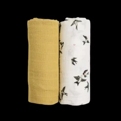 Organic Cotton Muslin Swaddle Blanket 2 Pack - Swallows