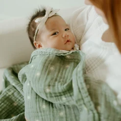 Organic Cotton Muslin Swaddle Blanket - Sage Suns