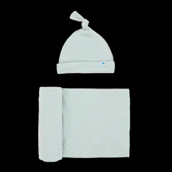 Stretch Knit Swaddle and Hat Set - Frost Green