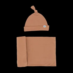 Stretch Knit Swaddle and Hat Set - Terracotta
